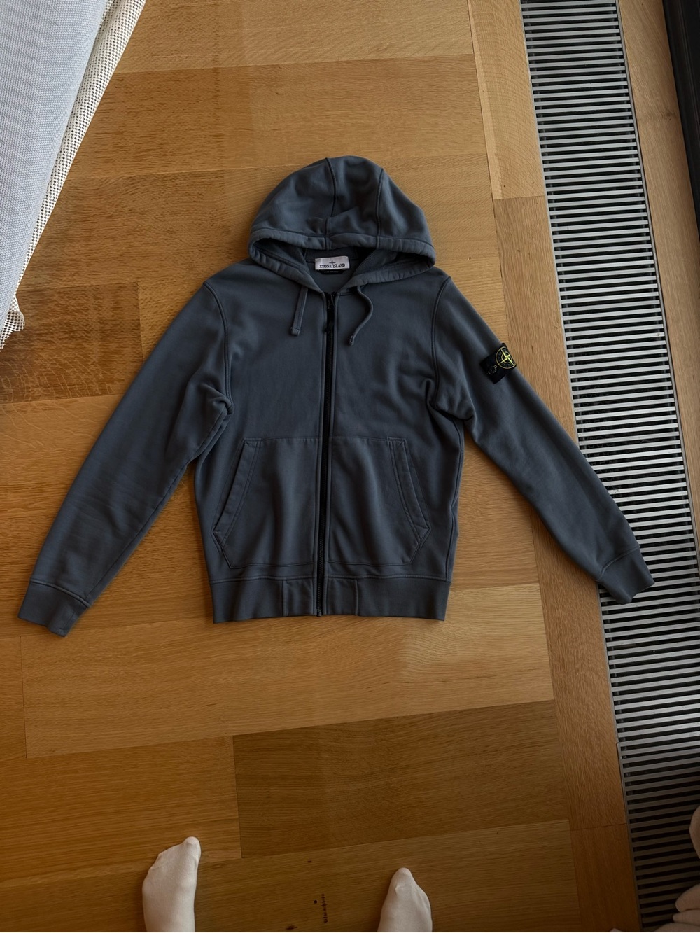 Stone Island Charcoal Gray Zip Hoodie with Badge